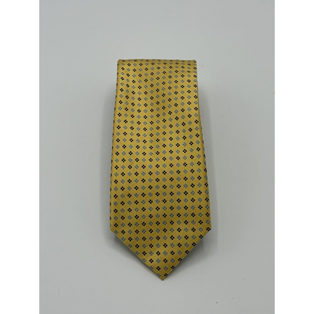 Tommy Hilfiger SILK Men's Tie Gold Blue Floral Medallions 62" Extra‎ Long Formal